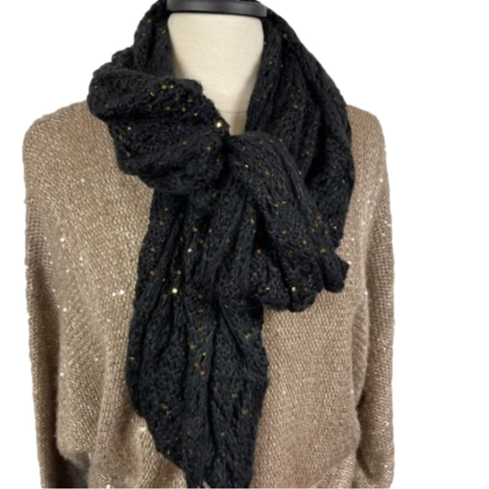 BLACK and Gold Sequin Sweater Scarf